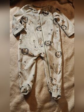Cozy Safari Print Light Blue Footed One-Piece for Kids